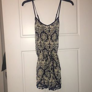 Navy Blue & White Printed Romper